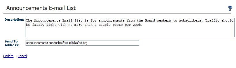 Mailing List Subscribe- Screenshot of the Admin Screen