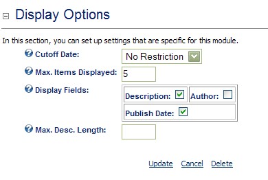 Configuration Options for the What's New Module